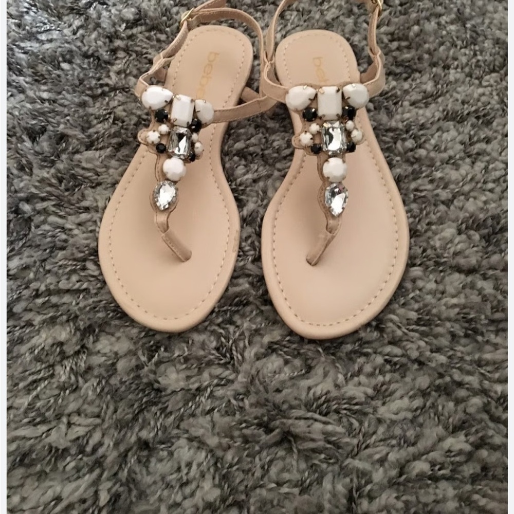 Bebe Beaded Beige Sandals - Picture 2 of 5